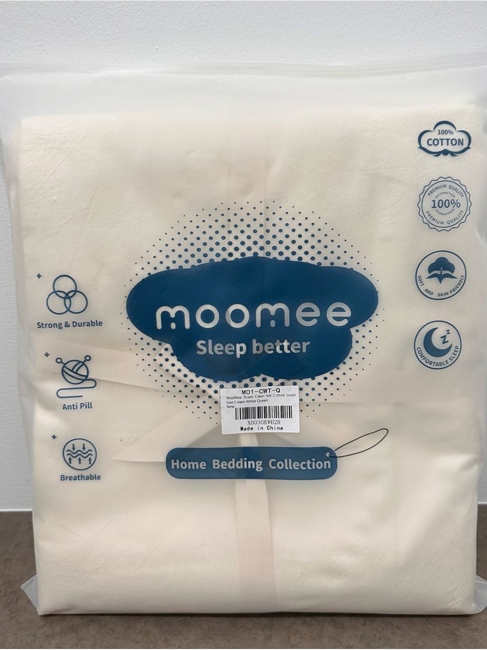 Moomee Sleep Better Duvet Cover 100% Cotton Linen Like Cream White Queen NEW